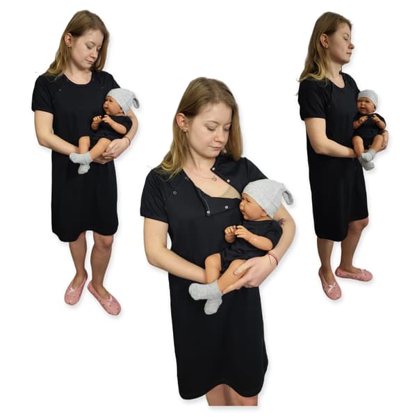 Ammebluse nat kortærmet knappet str. S sort + body str. 62