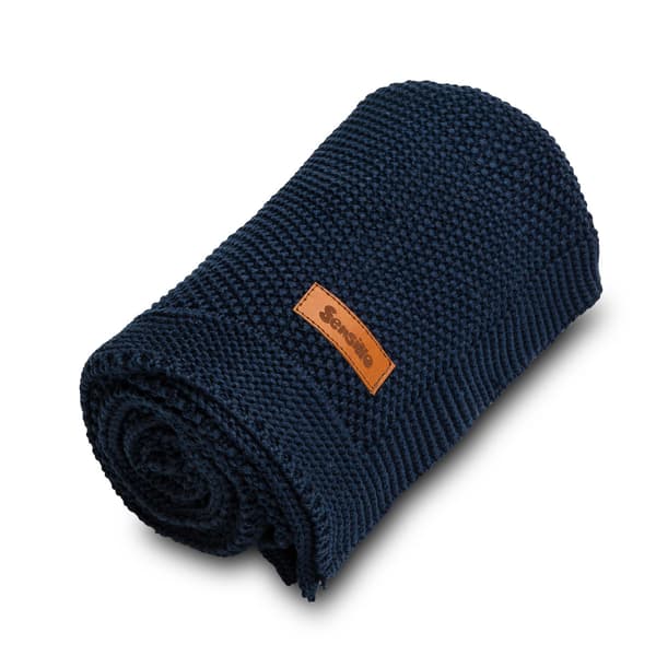 MARINBLÅ STICKAD BOMULLSFILT 100X80