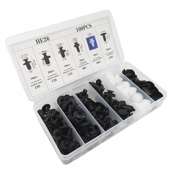 Sæt med 100 clips til bilpolstring