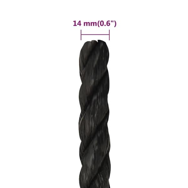 vidaXL Työköysi, musta, 14 mm, 50 m, polypropeeni