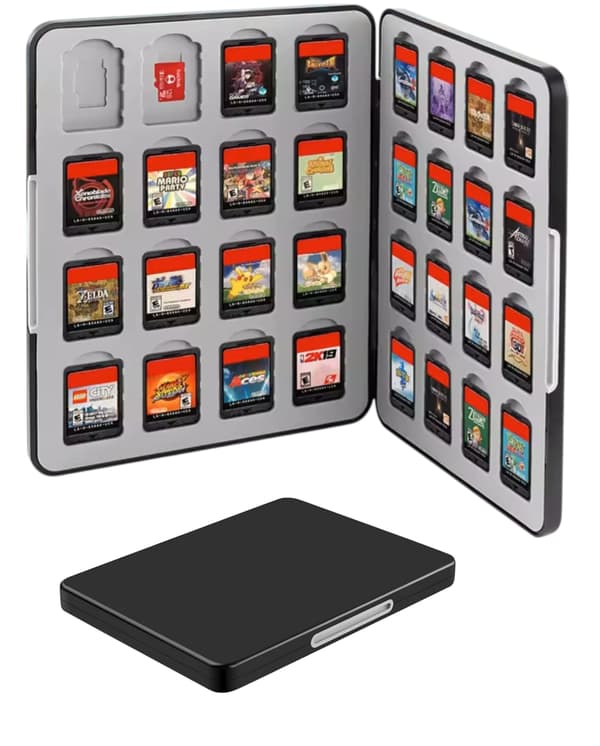 Nintendo Switch 1/2 spilkassette og SD-kort-etui med 24 slots