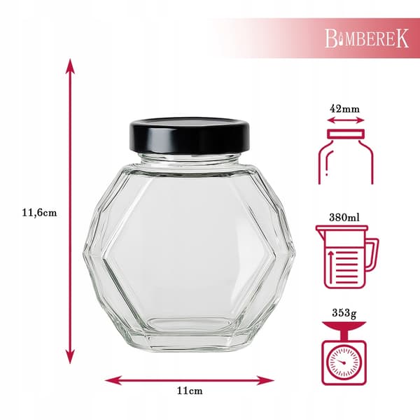 GUCIO Glasburk 380ml för Honung, Marmelad, Grädde, Presentflaskor 3D