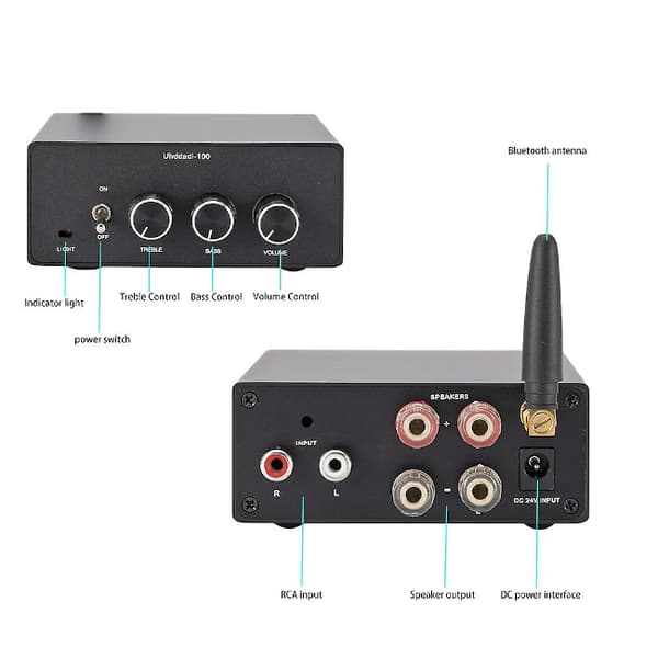 Forstærker audio HiFi Bluetooth Bass 100W