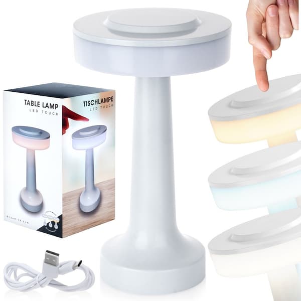 LED bordlampe hvid trådløs 3 lysmodi 21 cm
