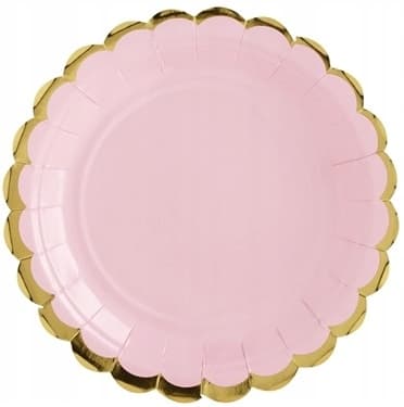 Tallerkener, lyserøde, guldkant, 18 cm, 6 stk.
