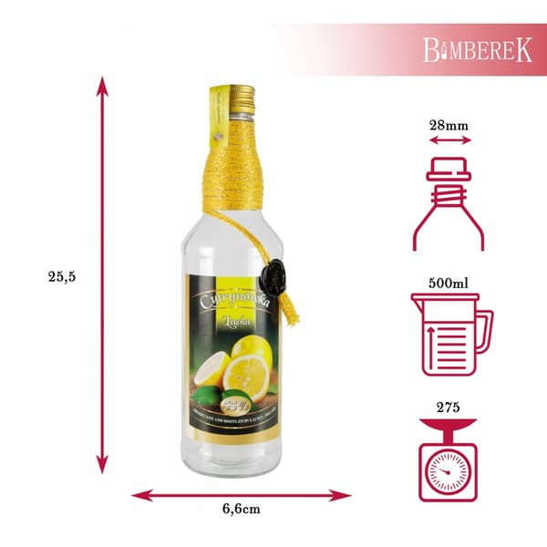 5x Glasflaskor DEKORATIV CITRONVODKA Monopol Glasflaska 500ml Łącka
