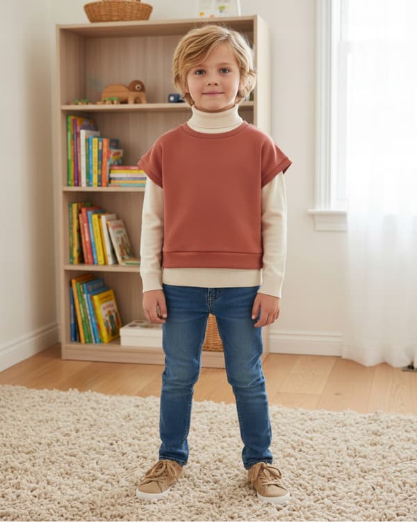 Børneponcho 128 vest kappevarmer bomuld fluffy pudder PINK