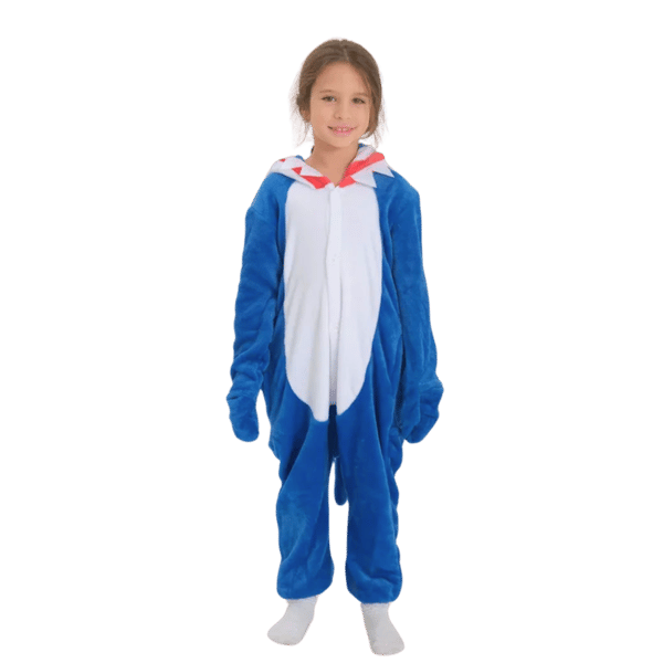 Kigurumi-pyjamas Marinblå Haj Barn 115-125 cm