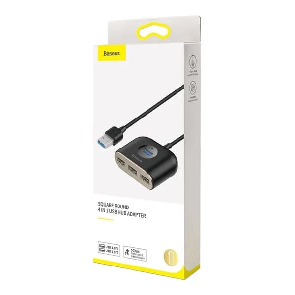Baseus Square Round 4in1 USB-adapter, HUB USB 3.0 til 1x USB 3.0 + 3x USB 2.0, 1m (sort)
