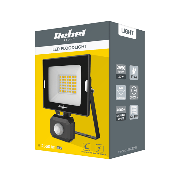 Halogen LED spotlight projektørlampe 30W skumringsbevægelsessensor IP44