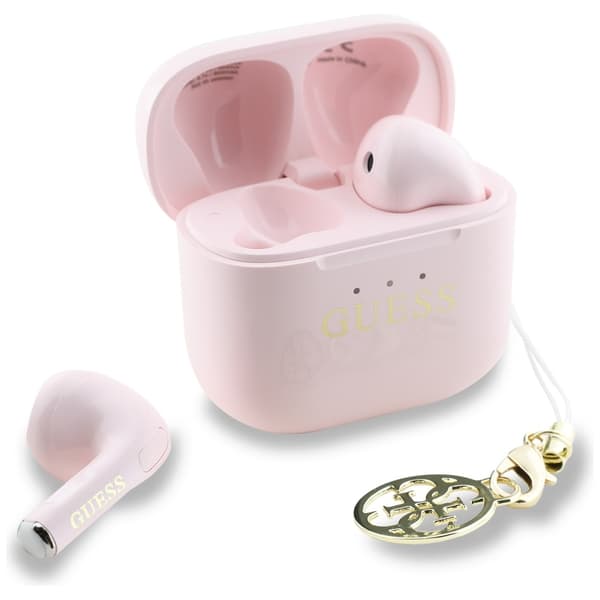 Guess Glossy Effect Printed Classic Logo & Charm Pink TWS Hovedtelefoner
