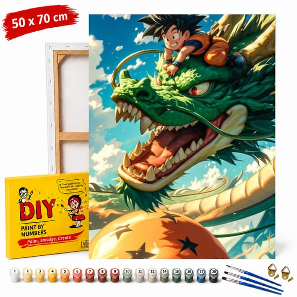 Måla efter nummer-bild med ram Dragon Ball i molnen 50x70 cm