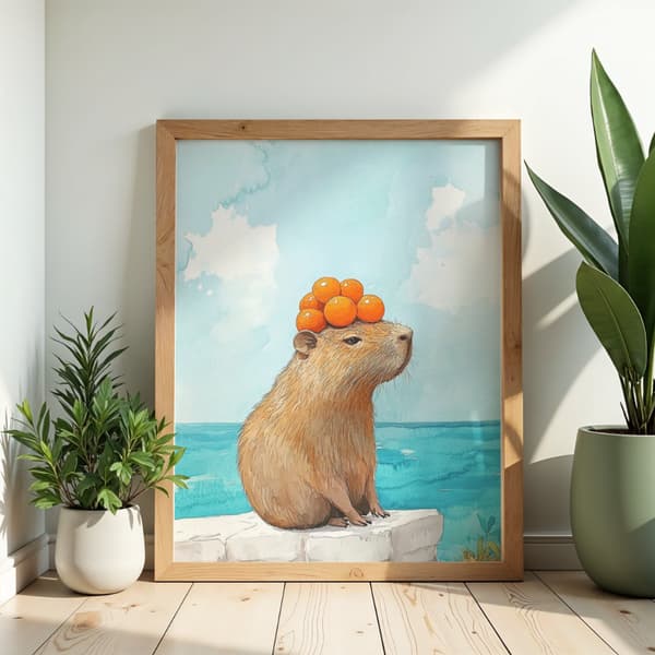 Måla efter nummer-bild med ram Kapybara med apelsiner 50x70 cm