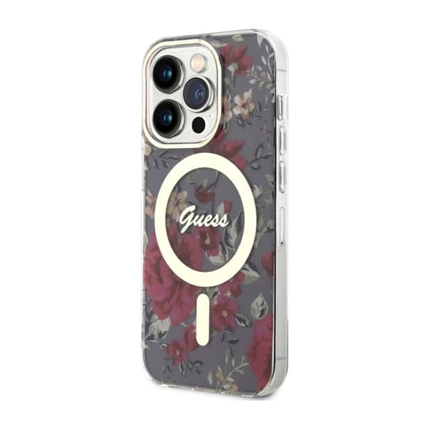 Guess Flower MagSafe - iPhone 14 Pro -kotelo (vihreä)