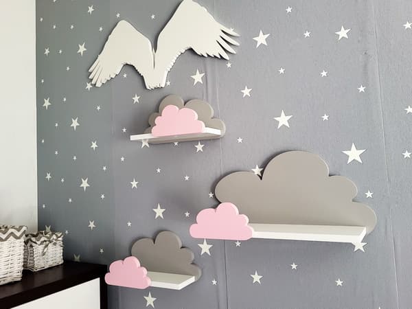 Cloud Shelves Sæt med 3 FANTASY EXTRA - Galaxy grå og pink