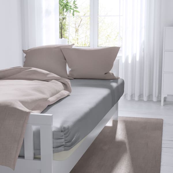 Ensfarvet Luxury lagen - lys grå 220x200 med elastik