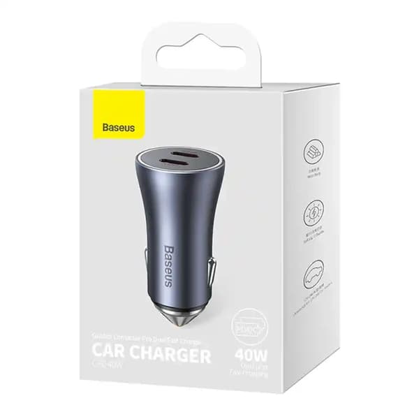 Baseus Golden Contactor Pro Billaddare, 2x USB-C, 40W (Grå)