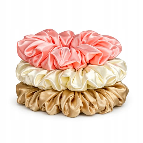 SÆT MED 3 HÅRBÅND satin elastik 10 cm PINK ECRU BEIGE