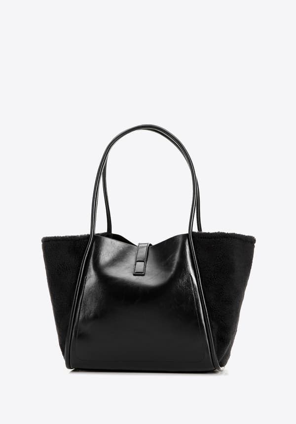 Wittchen dame shopper taske med pelsindsatser, sort, ecolæder