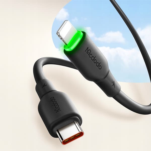 MCDODO Opladerkabel USB-C Lynhurtig Opladning til iPhone 1M LED Sort