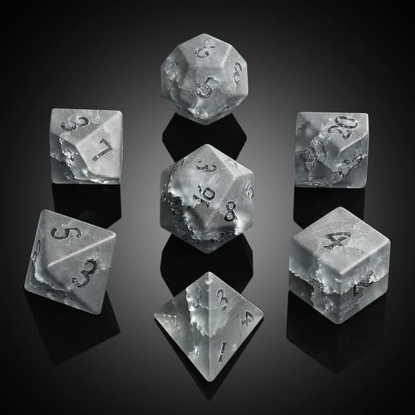 Rainbow Fluorit RPG-tärningar Set med 7 kristalltärningar