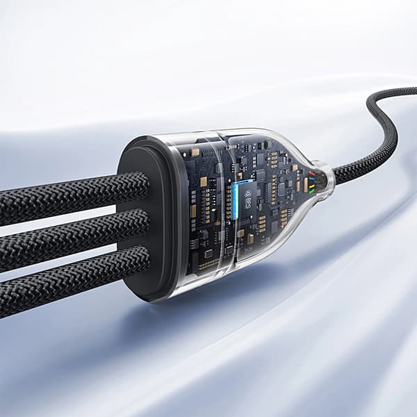 Kabel 3w1 Baseus Flash Series 3 100W USB-C - USB-C+USB-C+Lightning 1,5m + 3 x 0,25 m - sort