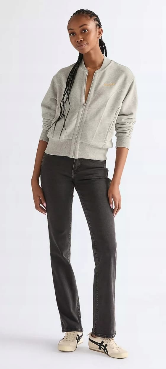 Wrangler AVIATOR SWEATSHIRT grå bomulds zip-trøje dame S