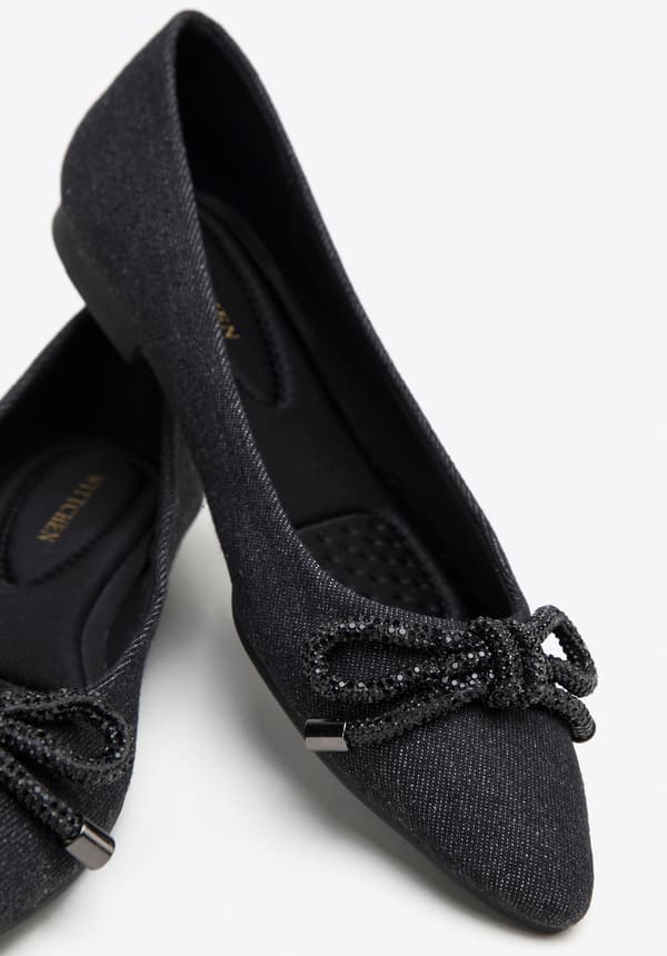Wittchen Dames Denim Balletsko med Skinnende Sløjfe, Sort Syntetisk Materiale