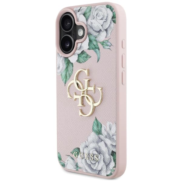 Guess Grained Roses Big 4G logo cover til iPhone 16 pink