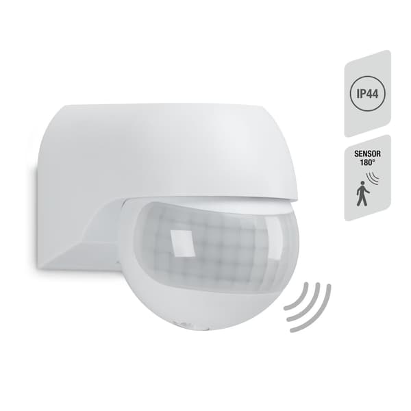 RÖRELSE- OCH SKYMNINGSSENSOR 180° - UTOMHUS - IP44 - VIT - SENSOR 12m