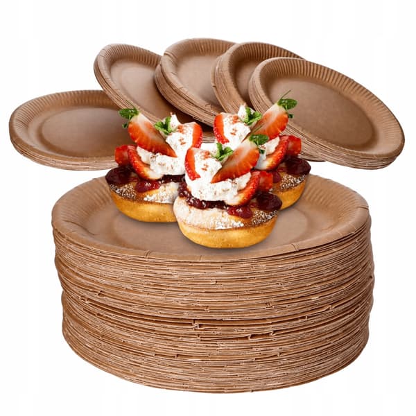 Engangspapptallerkener kraft 23 cm 100 stk