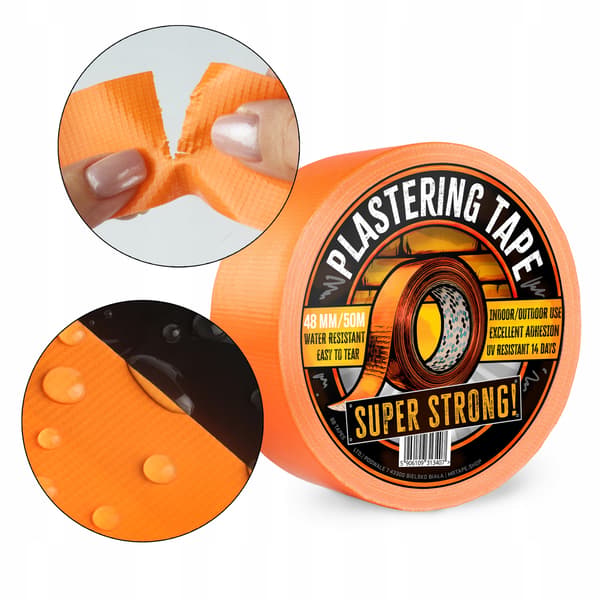 BILLIG ORANGE BYGGTEJP, STARK, 38 mm/50 m UV