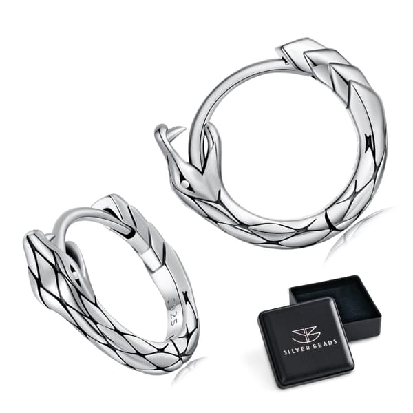 Silverörhängen med ouroboros-orm, ringar och spännen, silver 925