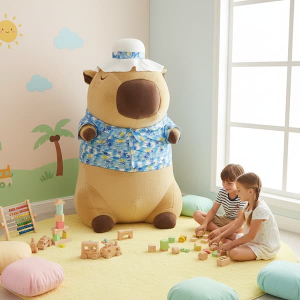 Stor plysdyrpude til ferielegetøj, capybara, 100 cm