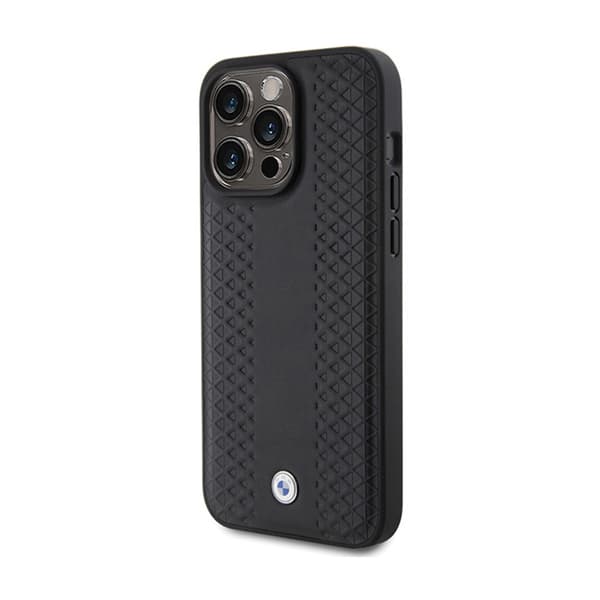 BMW Læder Diamantmønster - iPhone 15 Pro Etui (Sort)