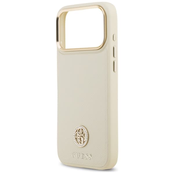 Guess Grained Strass Logo MagSafe -kotelo iPhone 17 Pro Maxille, beige
