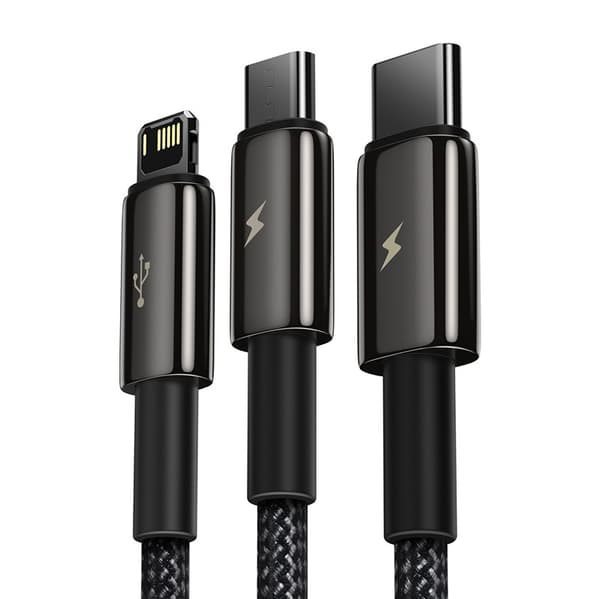 Baseus Tungsten Gold 3in1 USB-kaapeli, USB - micro USB / USB-C / Lightning, 3.5A, 1.5m (musta)