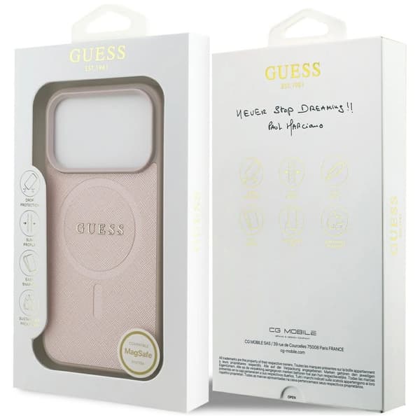 Guess Saffiano Classic Logo MagSafe-etui til iPhone 17 Pro - Pink