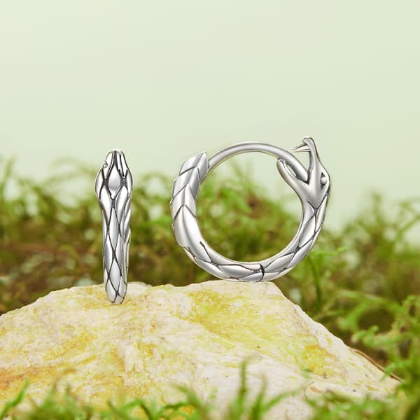 Silverörhängen med ouroboros-orm, ringar och spännen, silver 925