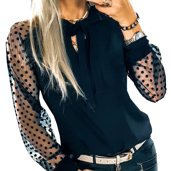 Elegant blus med slips polkaprickar nät M