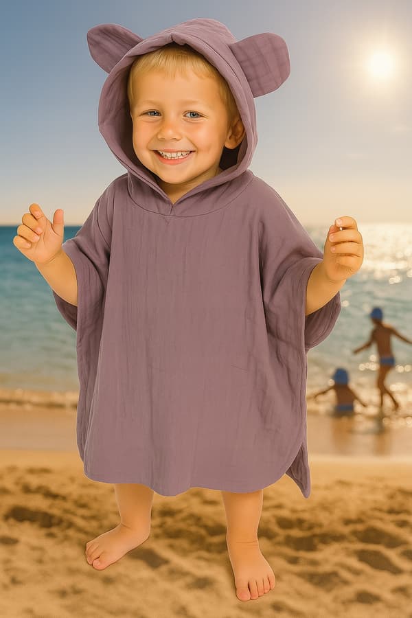 Børnekappe MUSLIN 86-104 PONCHO til børn til stranden PLUM