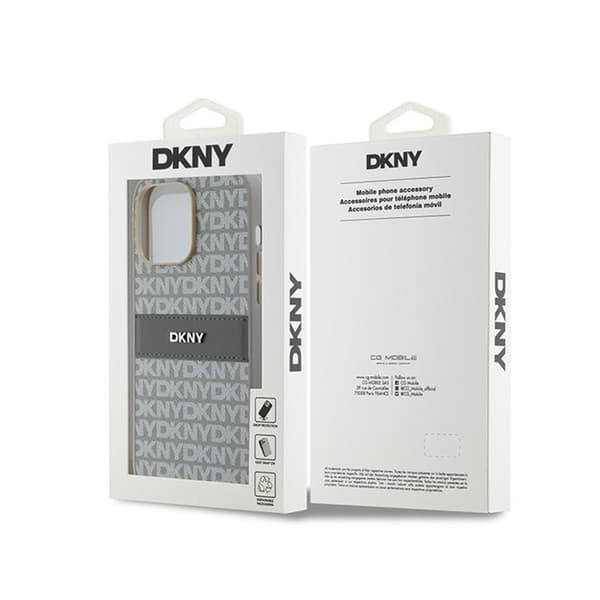 DKNY Læder Mono Stripe & Metal Logo - iPhone 14 Pro Max Etui (Beige)