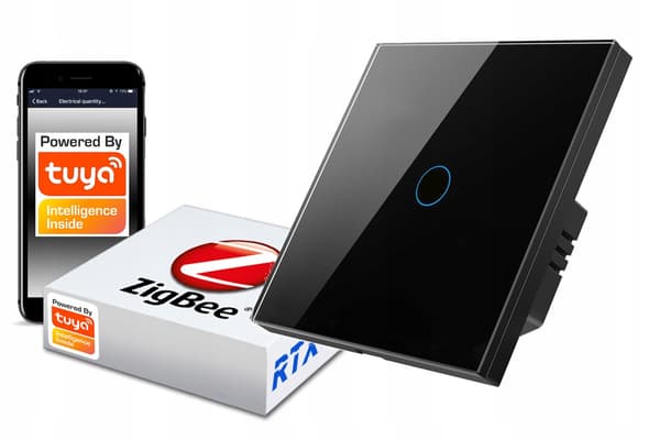 ZigBee TUYA Touch Switch 1 kredsløb sort #uden N
