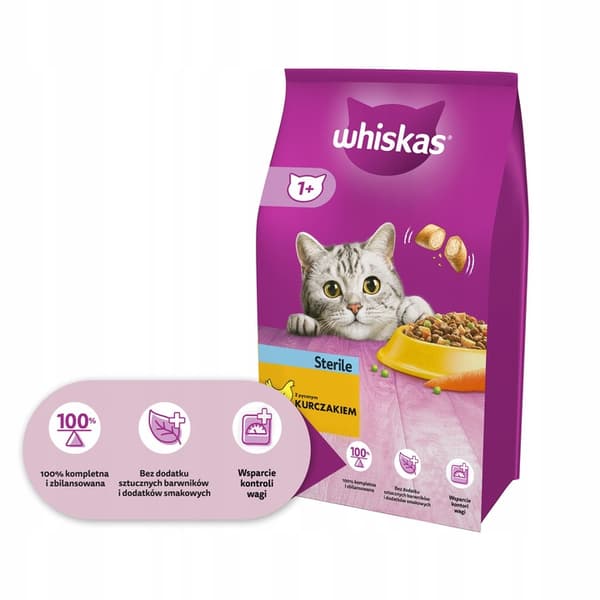 WHISKAS torrfoder för steriliserade katter med kyckling 14 kg