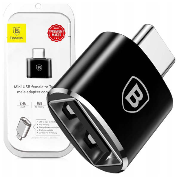 Baseus USB-USB Type-C -sovitin 2.4A (musta)