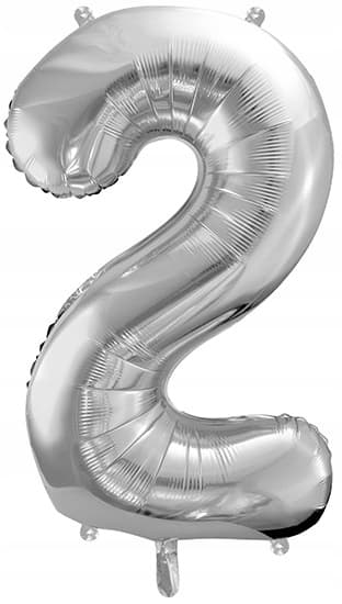 Folieballon med tallet "2", sølv, 86 cm, 1 stk.