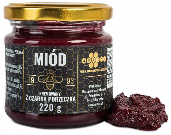 Cremet honning med sort solbær 220g polsk
