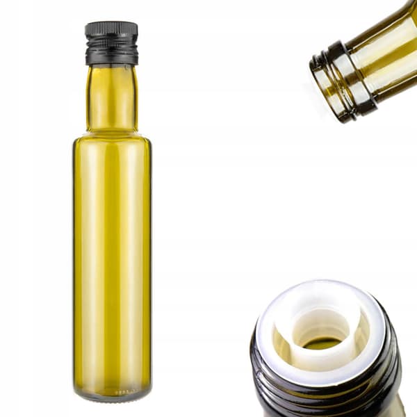 10x DORICA OLIVE 250ml flaskor för olivolja med dispenser mörkt glas