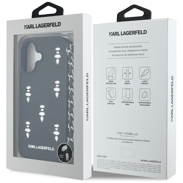 Karl Lagerfeld Saffiano Krystal Etui med Kæde til iPhone 16 Sort