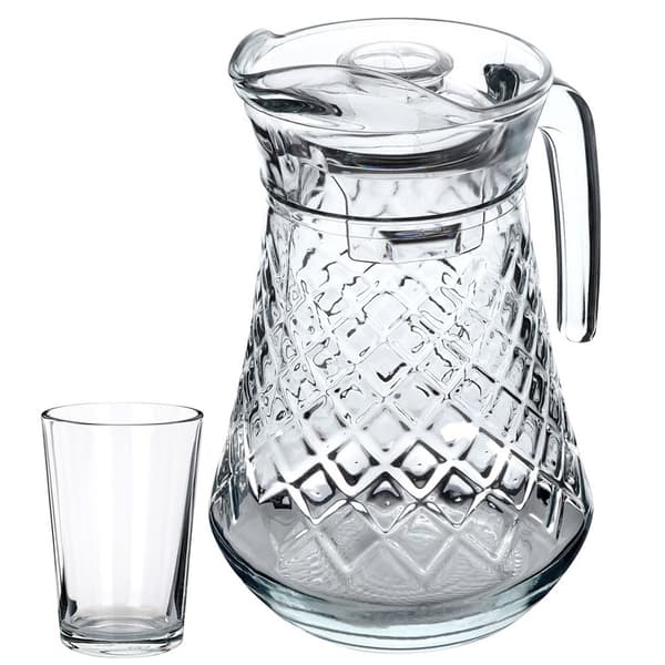 Glaskanna med lock 1,4 l + glas 6 st 200 ml
